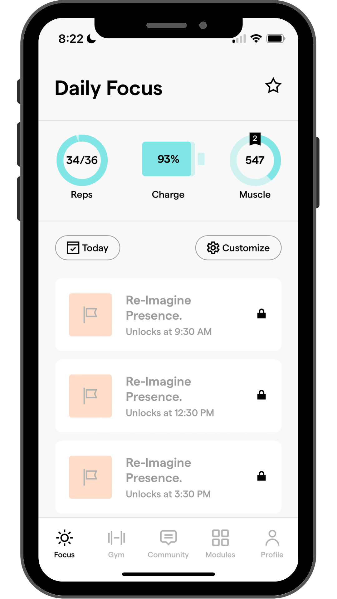  A screenshot of the app’s daily “focus” page 